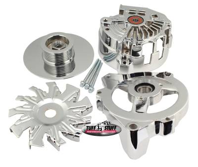 Alternator Case Kit; Fits GM CS130 w/6 Groove Pulley And Tuff Stuff Alternator PN[7861] - Incl. Front And Rear Housings/Fan/Pulley/Nut/Lockwashers/Thru Bolts - Chrome Plated; 7500F
