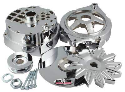 Alternator Case Kit; Fits GM 12SI And Tuff Stuff Alternator PN[7294] - Incl. Front And Rear Housings/Fan/Pulley/Nut/Lockwashers/Thru Bolts - Chrome Plated; 7500J