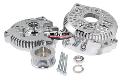 Alternator Case Kit; Fits Ford 3GEN And Tuff Stuff Alternator PN[7771] - Incl. Front And Rear Housings/Fan/Pulley/Nut/Lockwashers/Thru Bolts - Chrome Plated; 7500K