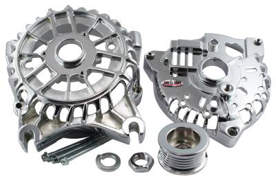 Alternator Case Kit; Fits Ford 3GEN And Tuff Stuff Alternator PN[8252] - Incl. Front And Rear Housings/Fan/Pulley/Nut/Lockwashers/Thru Bolts - Chrome Plated; 7500N