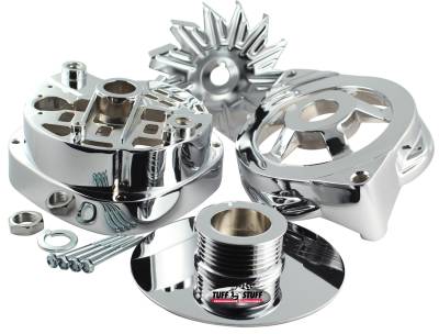 Alternator Case Kit; Fits GM CS144 And Tuff Stuff Alternator PN[8173] - Incl. Front And Rear Housings/Fan/Pulley/Nut/Lockwashers/Thru Bolts - Chrome Plated; 7500P