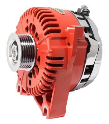 Alternator; 150 AMP - DOHC Applications - OEM Wire - 6 Groove Pulley - Internal Regulator - Red; 7781ARED