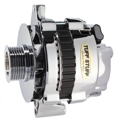 Alternator; 105 AMP - 1 Wire Or OEM - 6 Groove Pulley - Double Wide Heavy Duty Ball Bearings - Polished; 7935DP6G